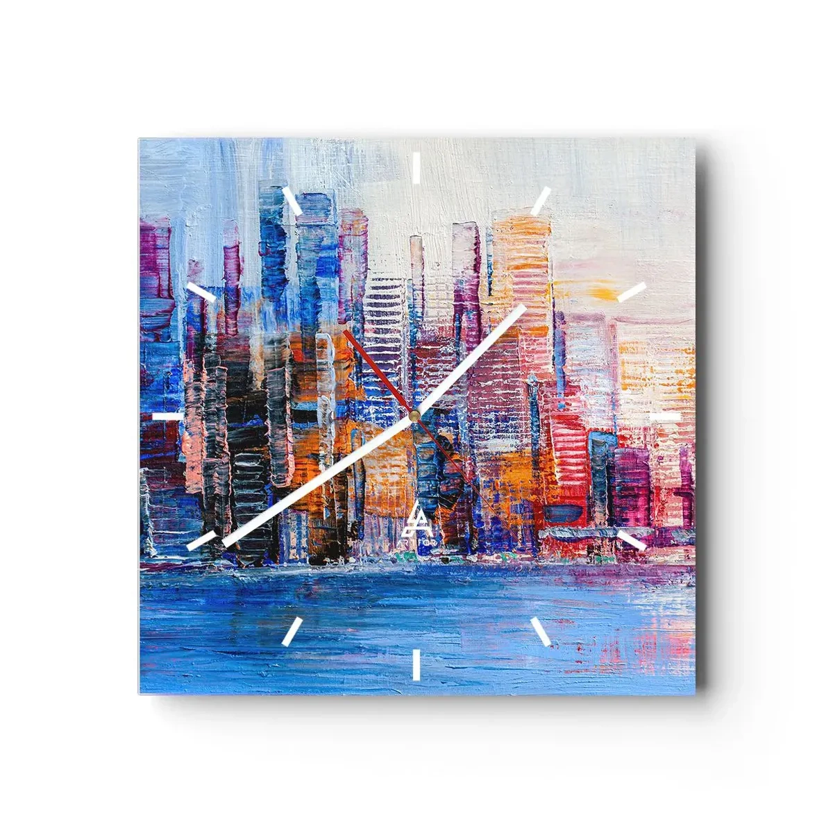 Relógio de parede - Relógio em vidro - Metrópole alegre - 40x40 cm