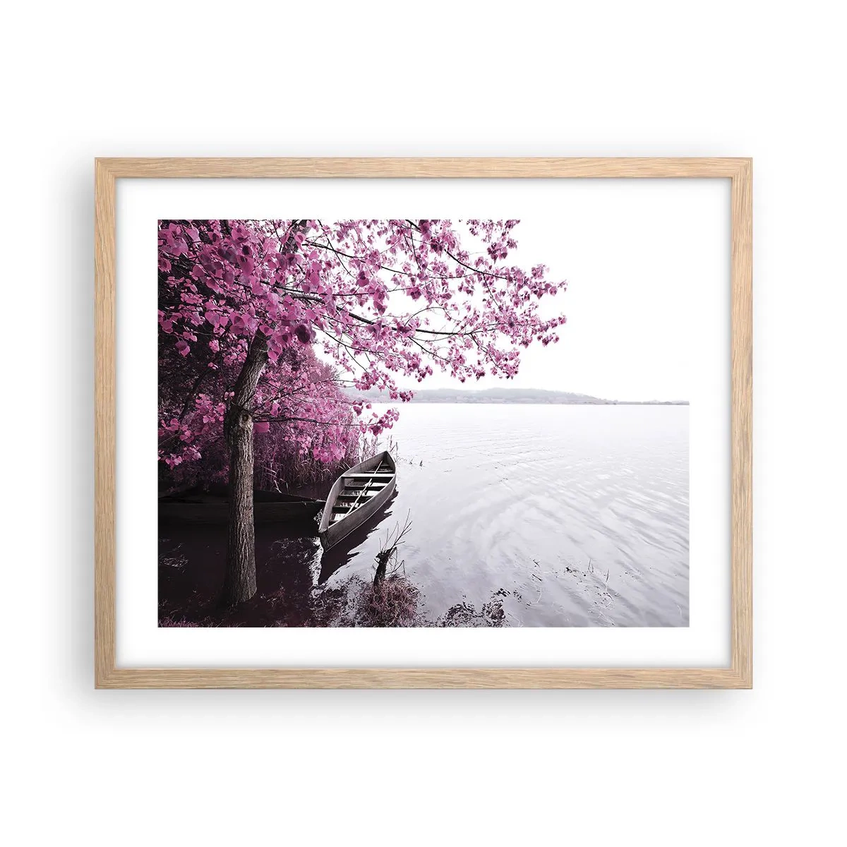 Pôster com moldura de carvalho claro - Em silêncio cor-de-rosa - 50x40 cm