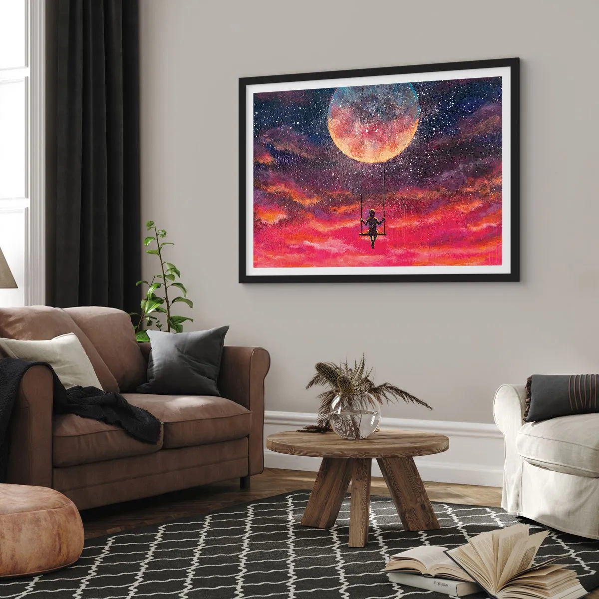 Pôster com moldura preta - Balanço nas nuvens - 50x40 cm