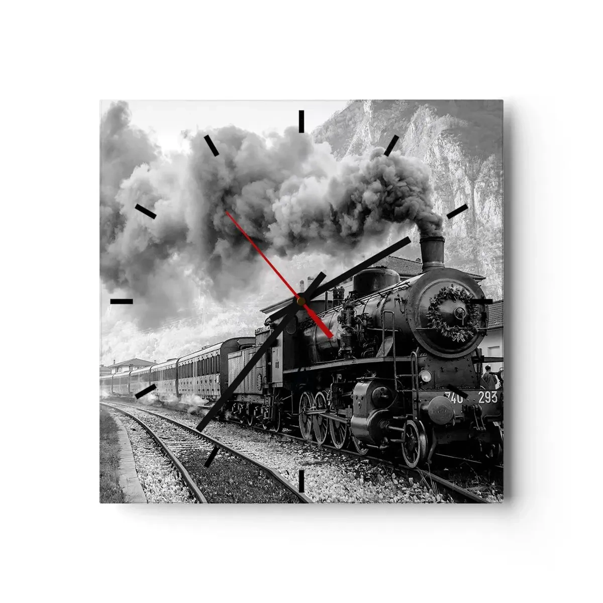 Relógio de parede - Relógio em vidro - À espera na estação... - 30x30 cm