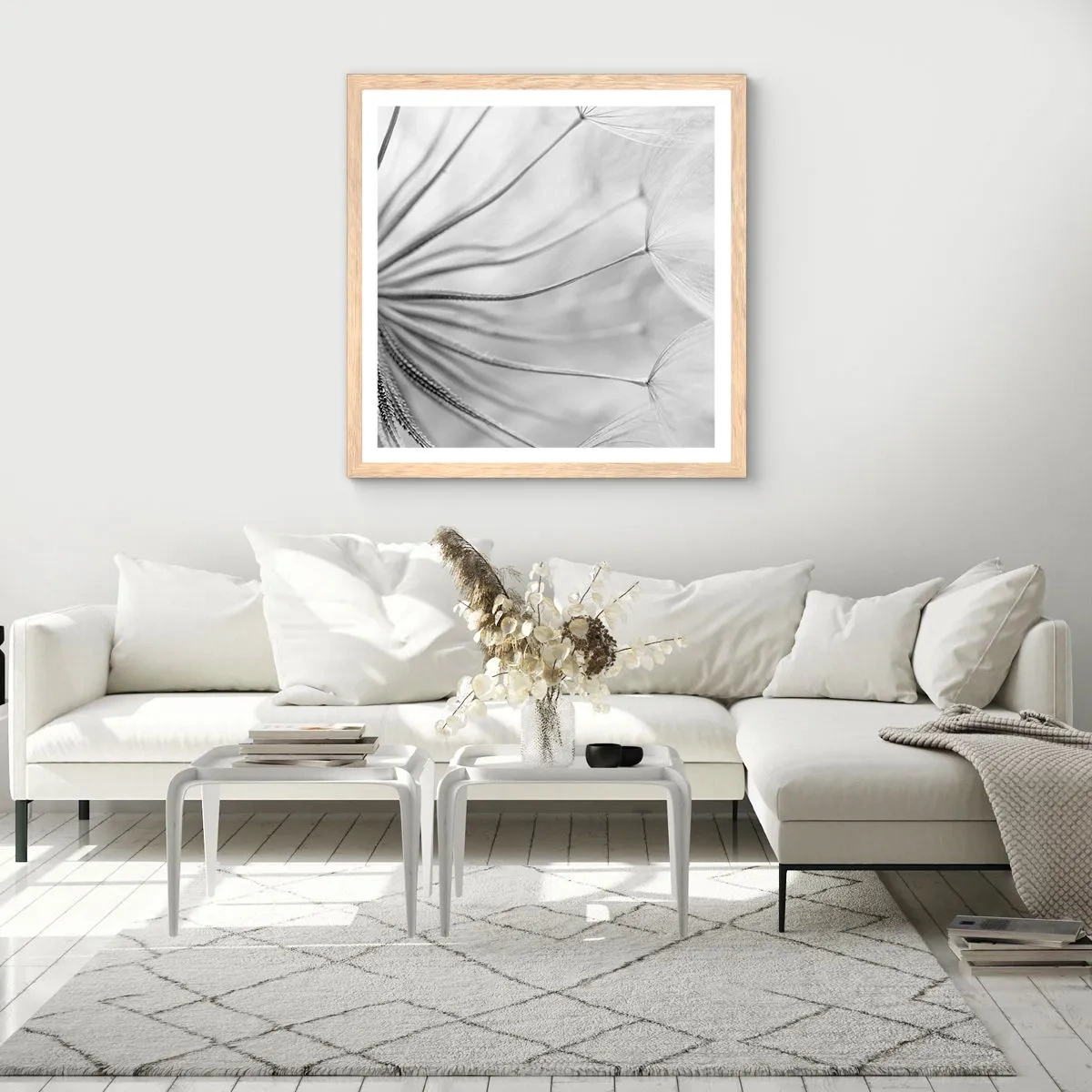 Pôster com moldura de carvalho claro - Dentes de leão, pipas - 60x60 cm