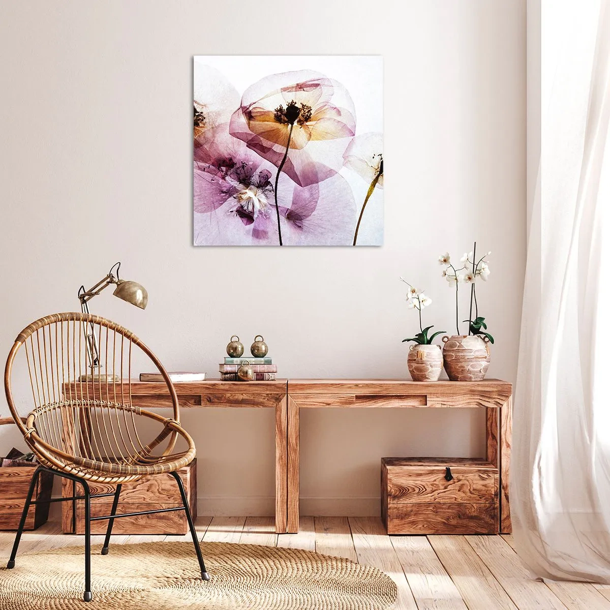 Quadro em tela - A transparência das flores - 70x70 cm