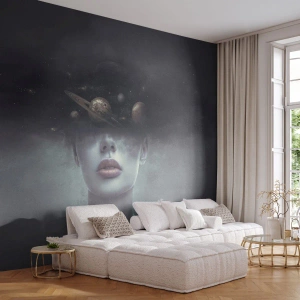 Papel de Parede Premium Canvas - E os planetas estão a enlouquecer... - Abstração, Rosto de Mulher, Cosmos - 100x70 cm