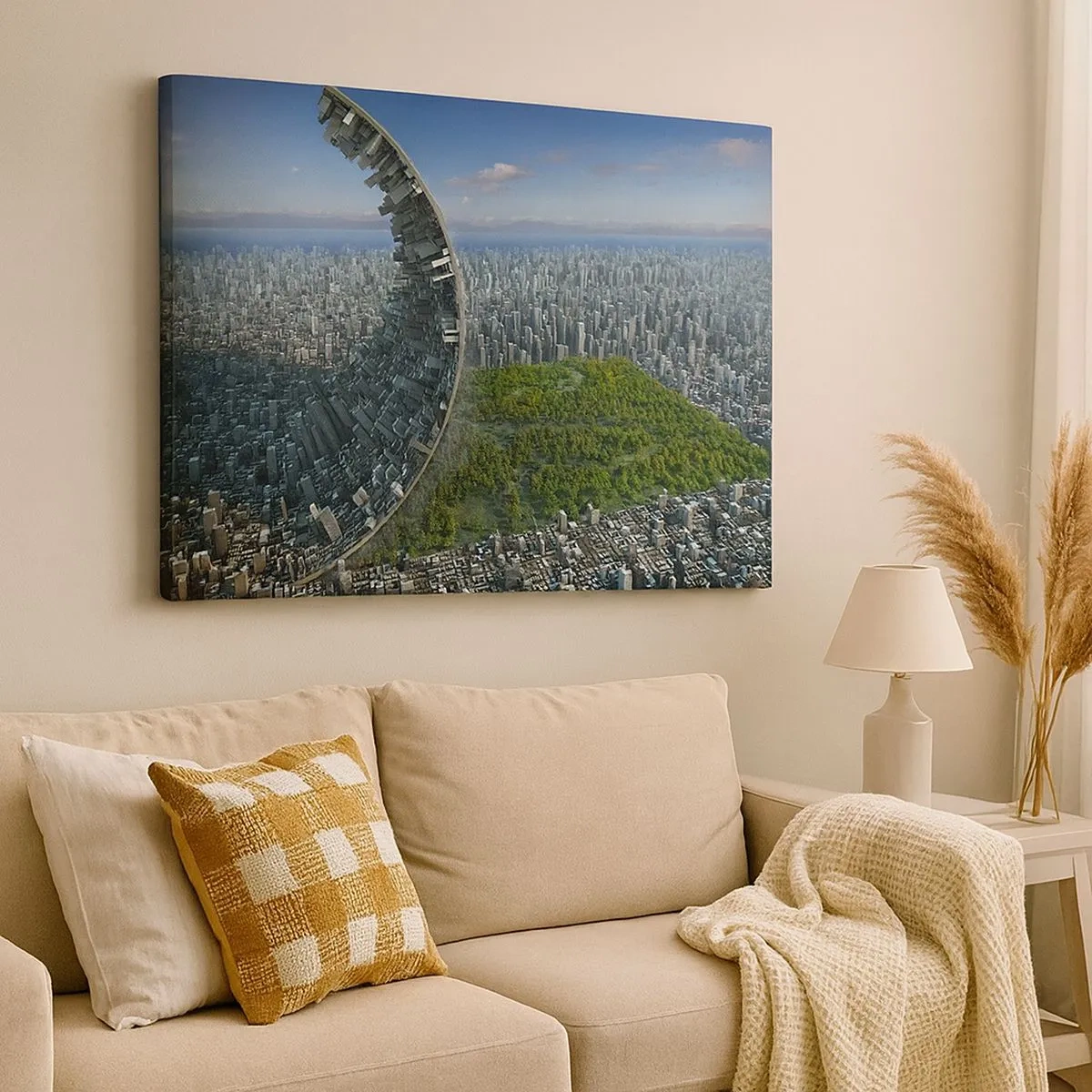 Quadro em tela - Uma cidade dinâmica com um toque surreal - 70x50cm - A natureza é eterna - Decoração de parede moderna para a sala de estar e quarto ARTTOR