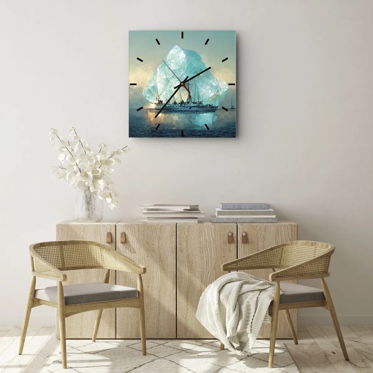 Relógio de parede - Relógio em vidro - Diamante Ártico - 40x40 cm