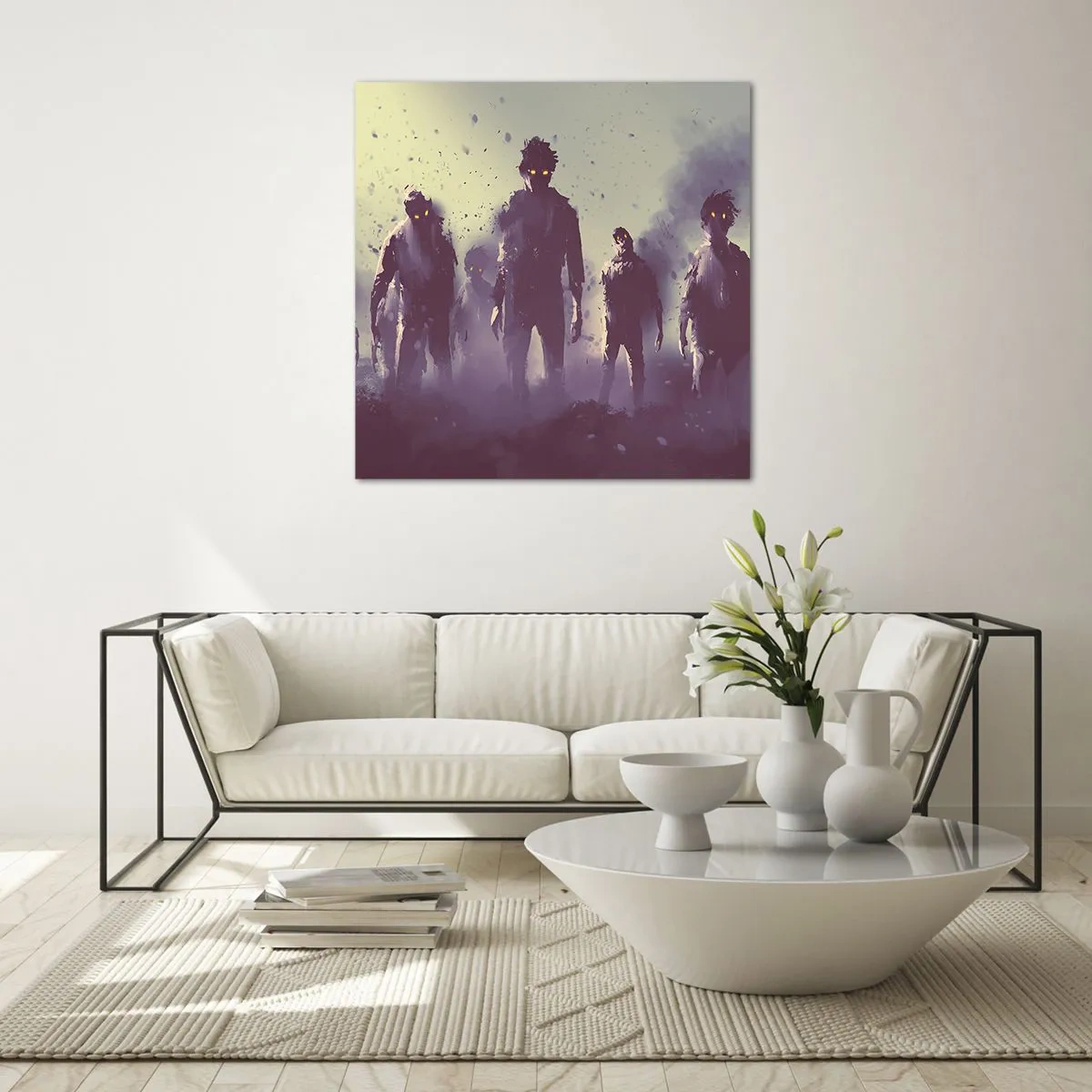 Quadro em vidro - Cuidado! Estão a chegar - 60x60 cm