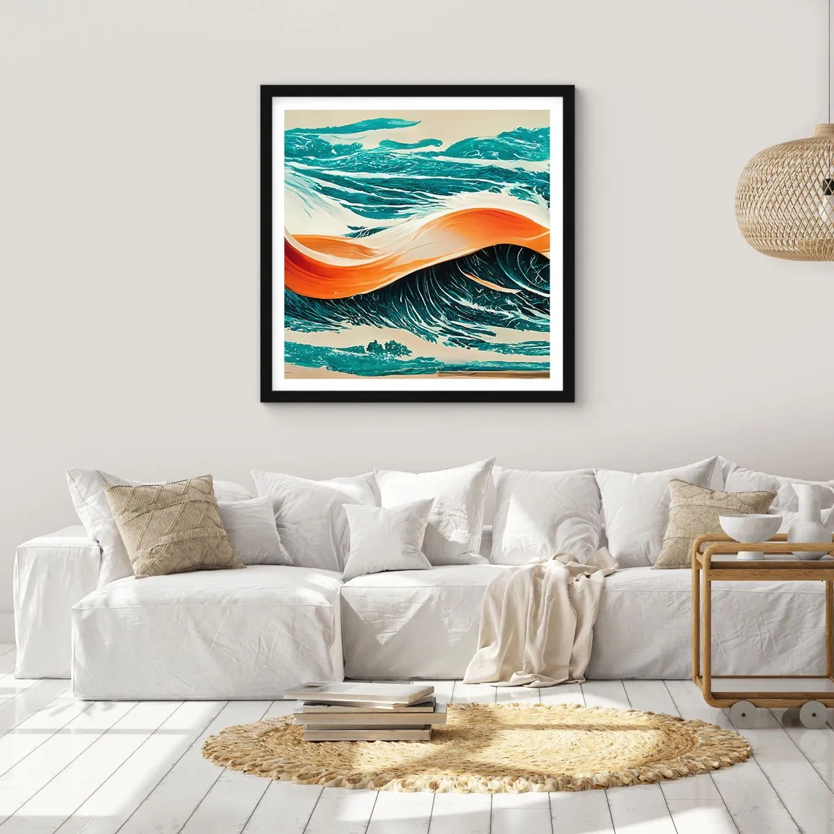 Pôster com moldura preta - O sonho de um surfista - 60x60 cm