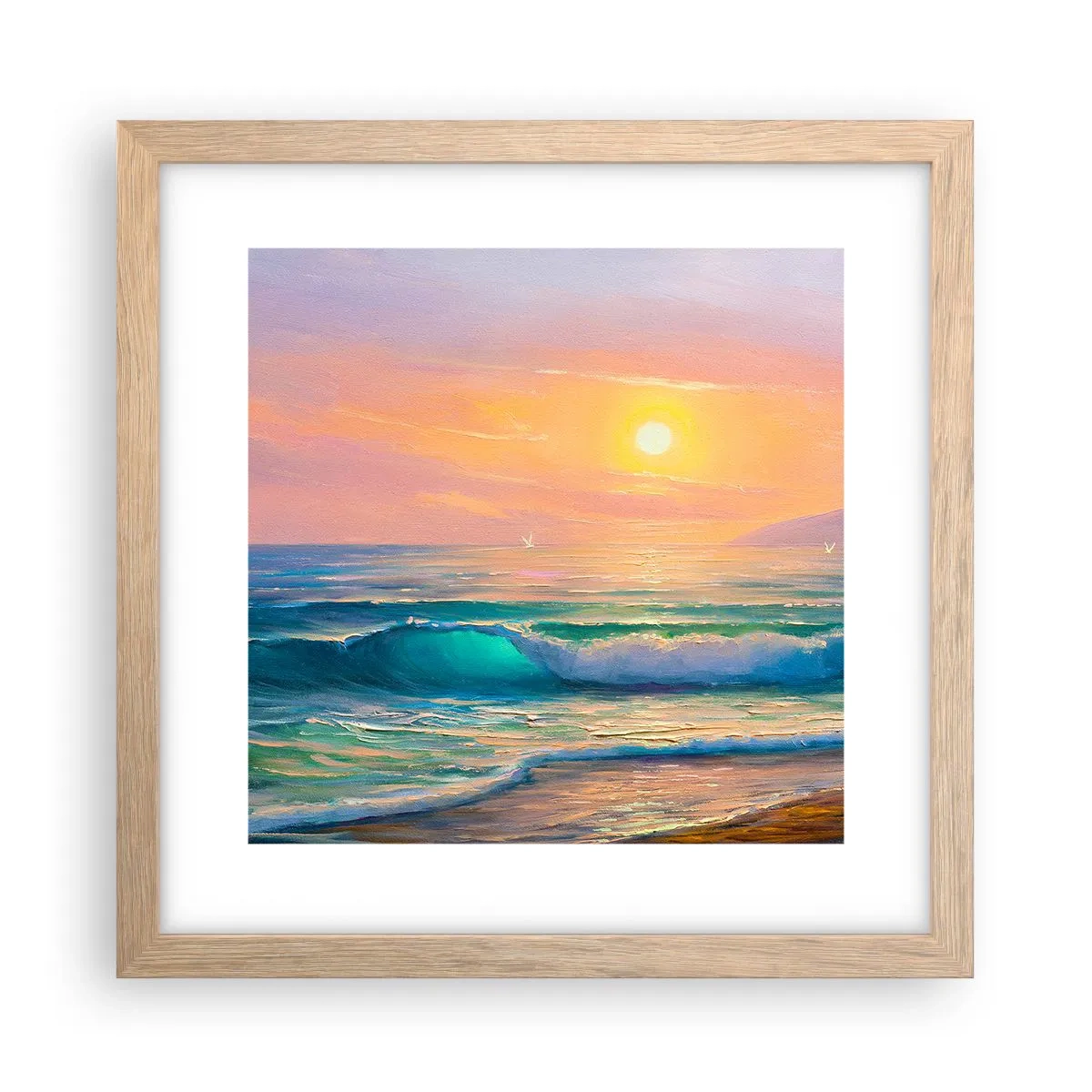Pôster com moldura de carvalho claro - O canto turquesa das ondas - 30x30 cm