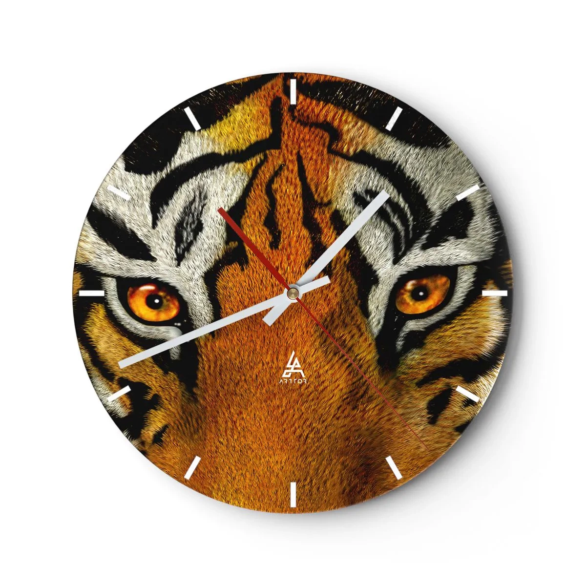 Relógio de parede - Relógio em vidro - Um close do olhar intenso do tigre - 30x30cm - Perigoso e bonito - Decoração de parede moderna para a sala de estar, cozinha e quarto ARTTOR