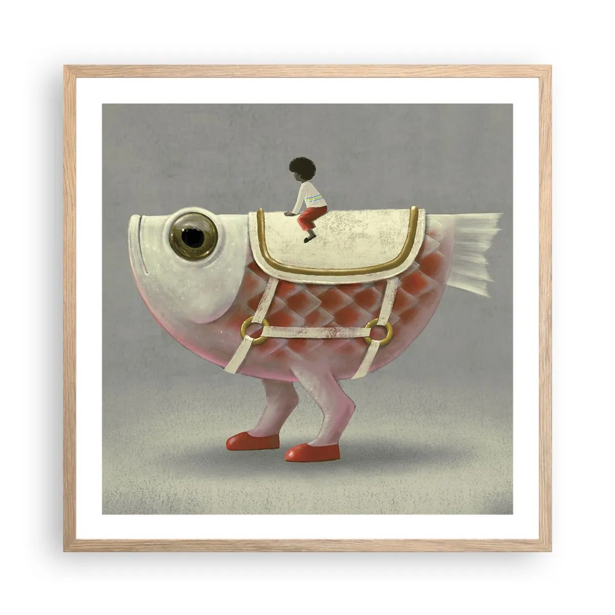 Pôster com moldura de carvalho claro - O cavaleiro Peixoso - 60x60 cm