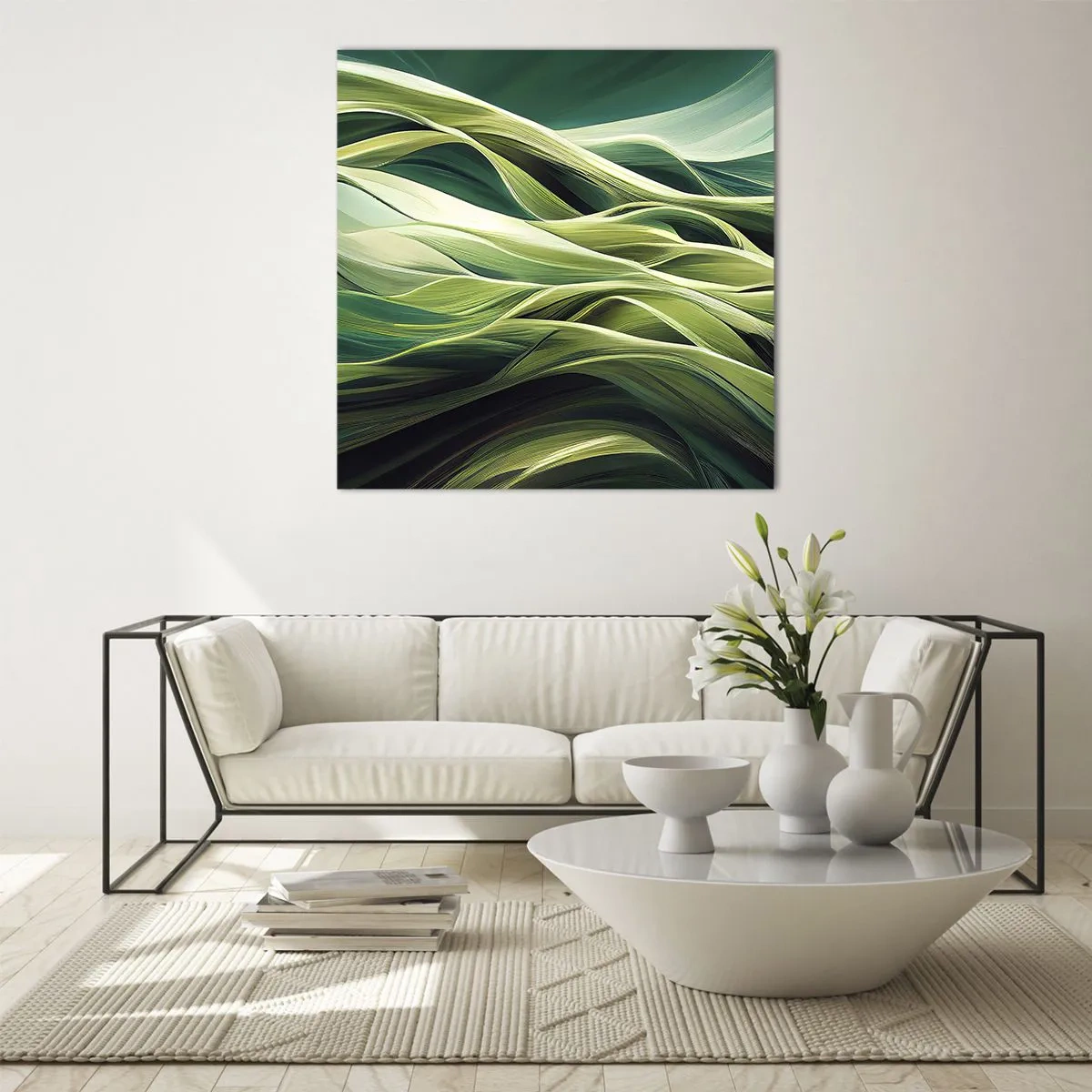 Quadro em vidro - Jogo verde abstrato - 50x50 cm