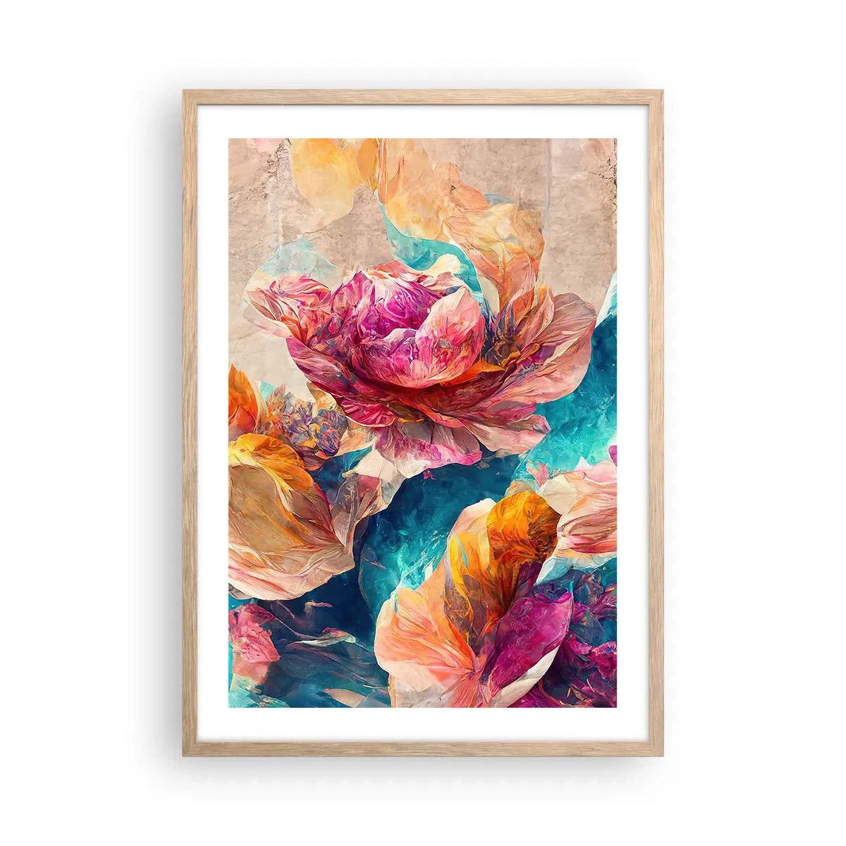 Pôster com moldura de carvalho claro - Esplendor colorido do buquê - 50x70 cm