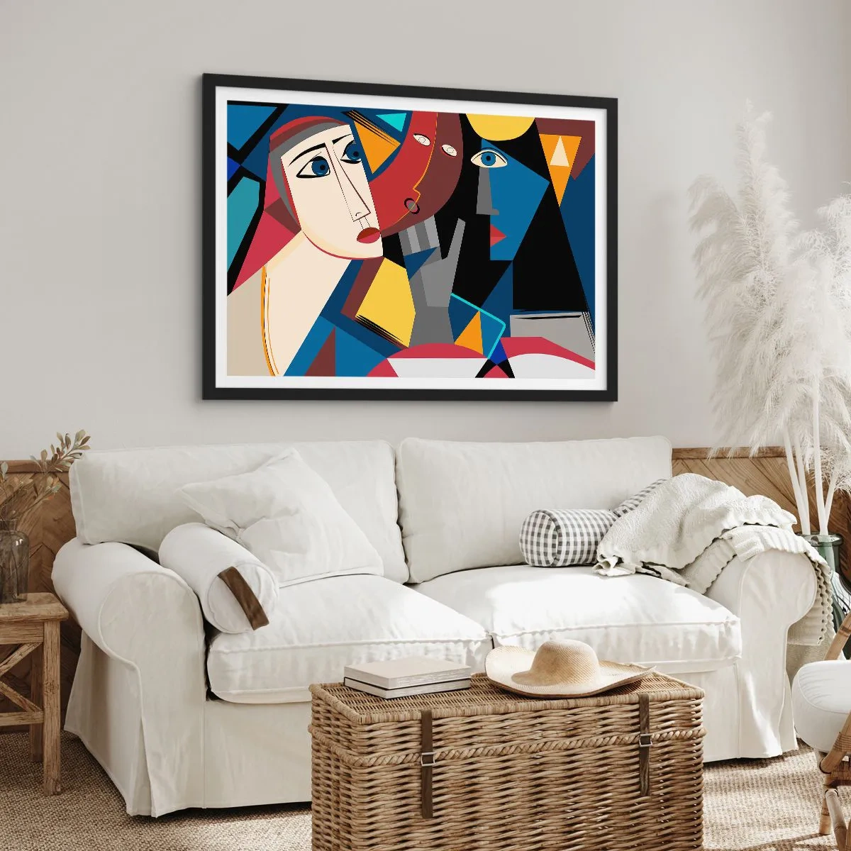 Pôster com moldura preta - Uma conversa entre cubistas - 100x70 cm