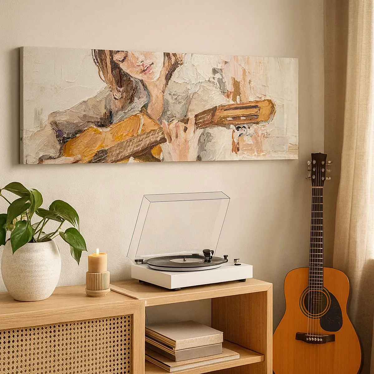 Quadro em tela - Concerto de violão e coração de rapariga - 100x40 cm