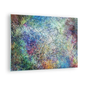 Quadro em vidro - Abstração colorida com linhas dinâmicas - 70x50cm - Não é assim tão simples - Decoração de parede moderna para a sala de estar e quarto ARTTOR