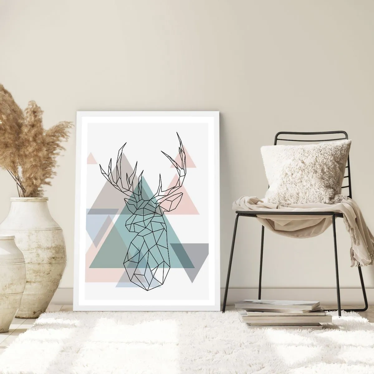 Pôster em moldura branca - Numa floresta geométrica - 61x91 cm