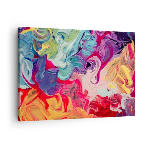 Quadro em tela - Uma composição abstrata com cores vibrantes e giratórias e uma estrutura dinâmica. - 70x50cm - O nascimento das cores - Decoração de parede moderna para a sala de estar e quarto ARTTOR
