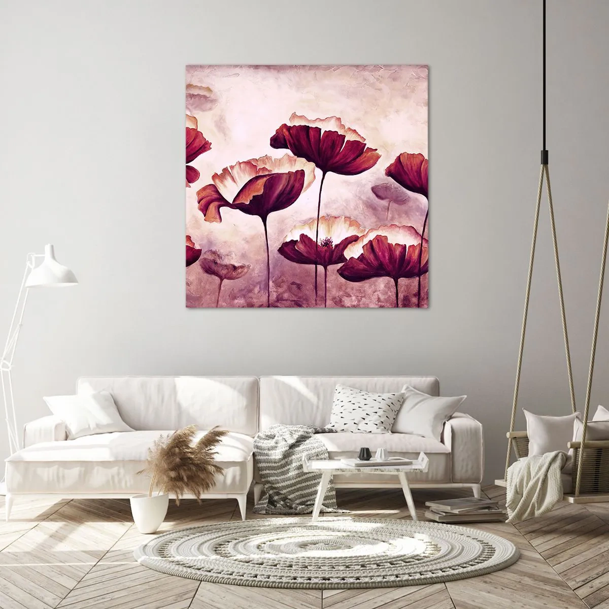 Quadro em tela - Pétala vermelha e branca - 40x40 cm