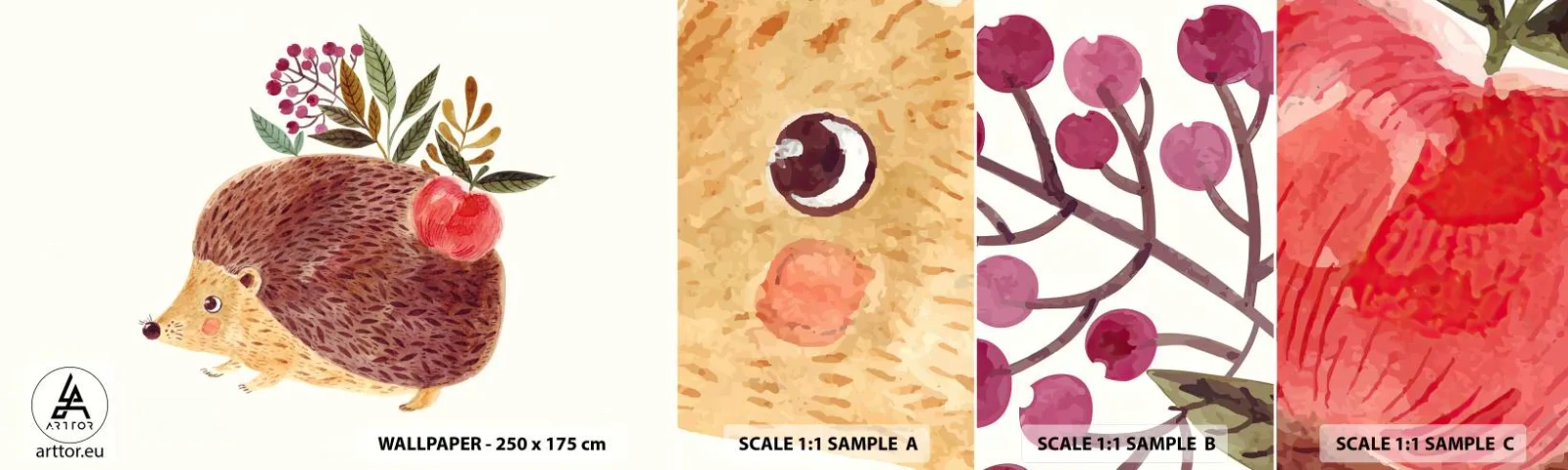 Amostra de papel de parede autocolante Deluxe Sticker - Já gostas de mim - Ouriço, Para crianças, Quarto infantil - 100x30 cm