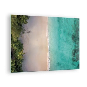 Quadro em vidro - Vista aérea de uma praia tropical e mar azul-turquesa - 70x50cm - Praia do paraíso - Decoração de parede moderna para a sala de estar e quarto ARTTOR