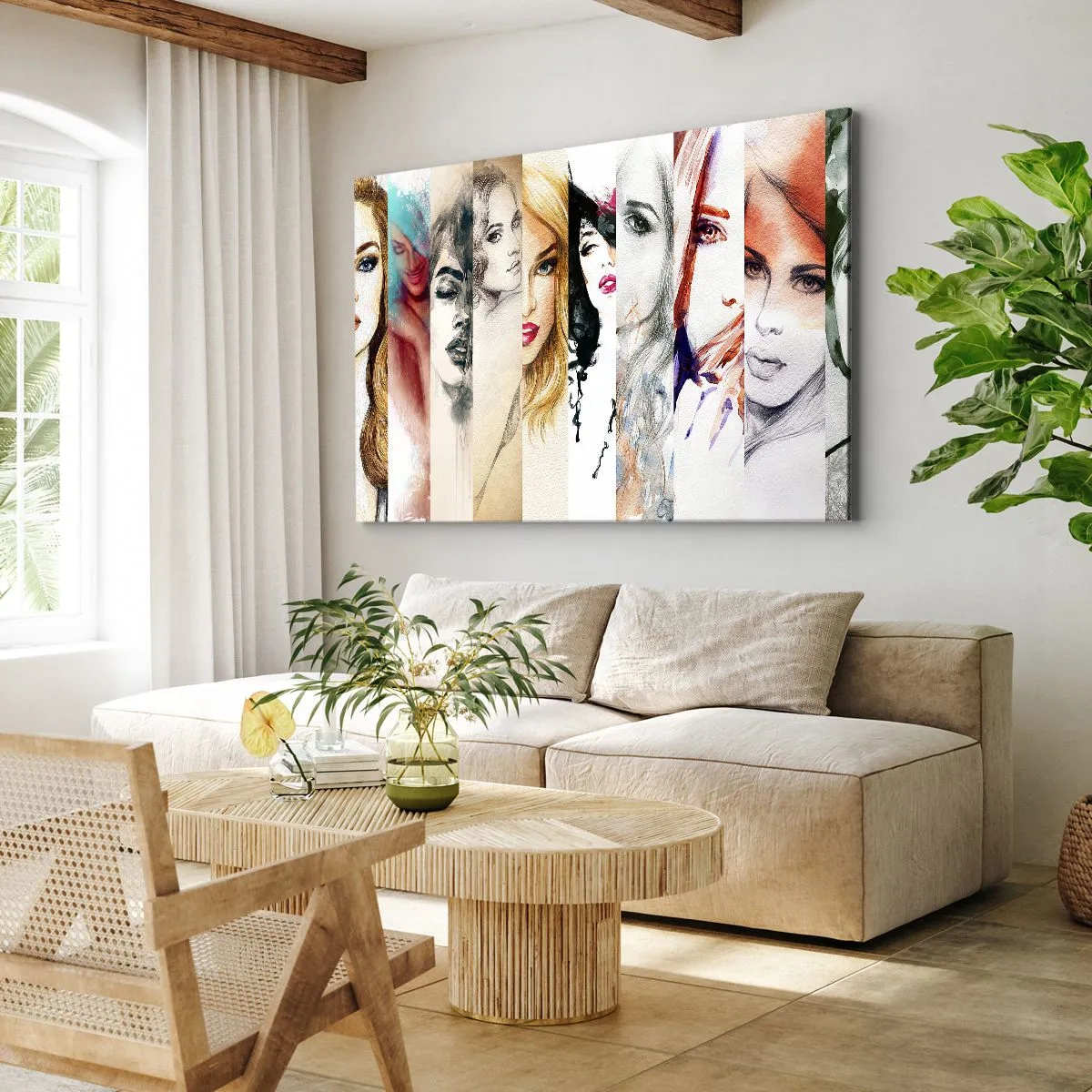 Quadro em tela - Uma coleção de retratos de mulheres em vários estilos artísticos. - 70x50cm - Sempre VOCÊ - Decoração de parede moderna para a sala de estar e quarto ARTTOR