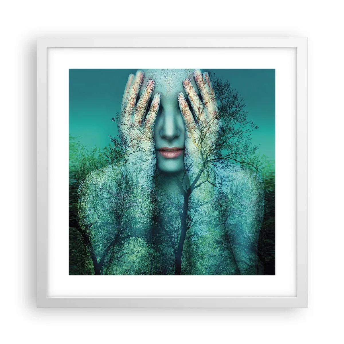 Pôster em moldura branca - Imersa em azul - 40x40 cm