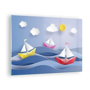 Quadro em vidro - Ah, como é bom balançar nas ondas - 70x50cm - Oh, como é agradável balançar entre as ondas - Decoração de parede moderna para a sala de estar e quarto ARTTOR