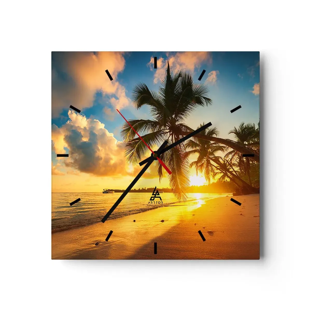 Relógio de parede - Relógio em vidro - Um sonho caribenho - 30x30 cm