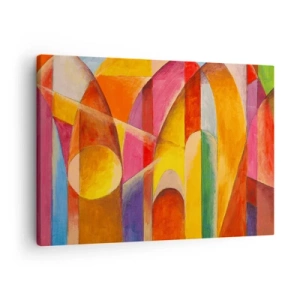 Quadro em tela - Uma composição abstrata cheia de formas geométricas coloridas. - 70x50cm - Catedral do Sol - Decoração de parede moderna para a sala de estar e quarto ARTTOR