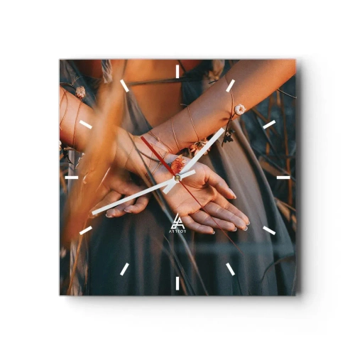 Relógio de parede - Relógio em vidro - Ligada à natureza - 30x30 cm