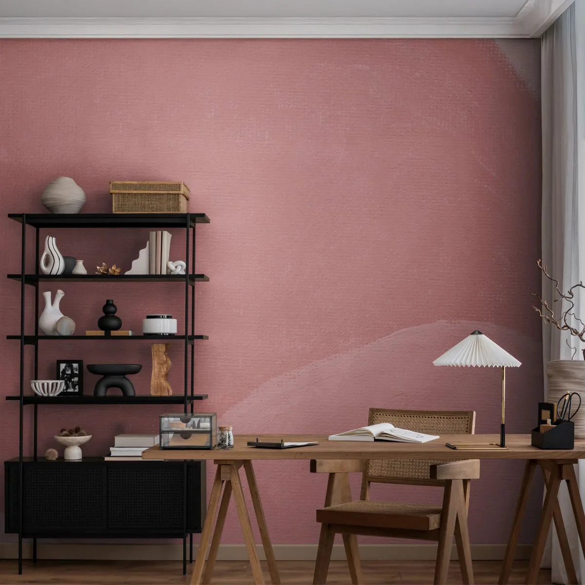 Papel de Parede Premium Canvas - Composição orgânica em rosa - Pastel, Formas, Minimalista - 450x315 cm