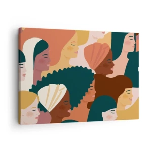 Quadro em tela - Perfis coloridos de mulheres em vários estilos - 70x50cm - Apenas feminilidade - Decoração de parede moderna para a sala de estar e quarto ARTTOR