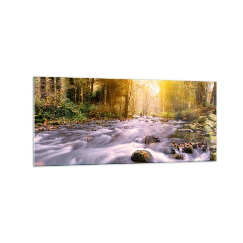 Quadro em vidro - Malaquita em um cenário de ouro e prata - 120x50 cm