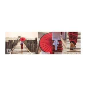 Amostra de papel de parede Premium Sand - Na ponte velha - Guarda-chuva, Birmânia, Ponte de madeira - 100x30 cm