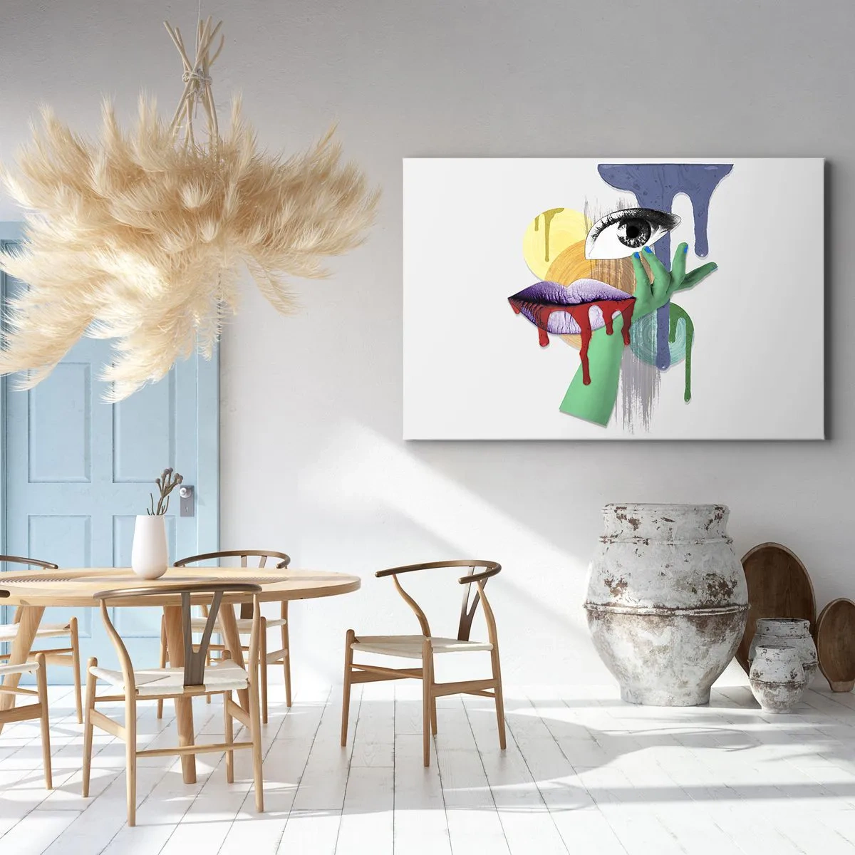 Quadro em tela - Retrato desconstruído com elementos abstratos - 70x50cm - Retrato desconstruído - Decoração de parede moderna para a sala de estar e quarto ARTTOR