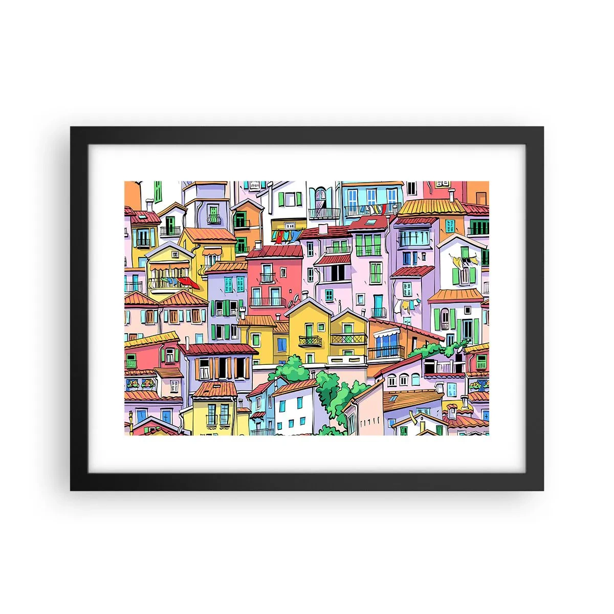 Pôster com moldura preta - Cidade divertida - 40x30 cm
