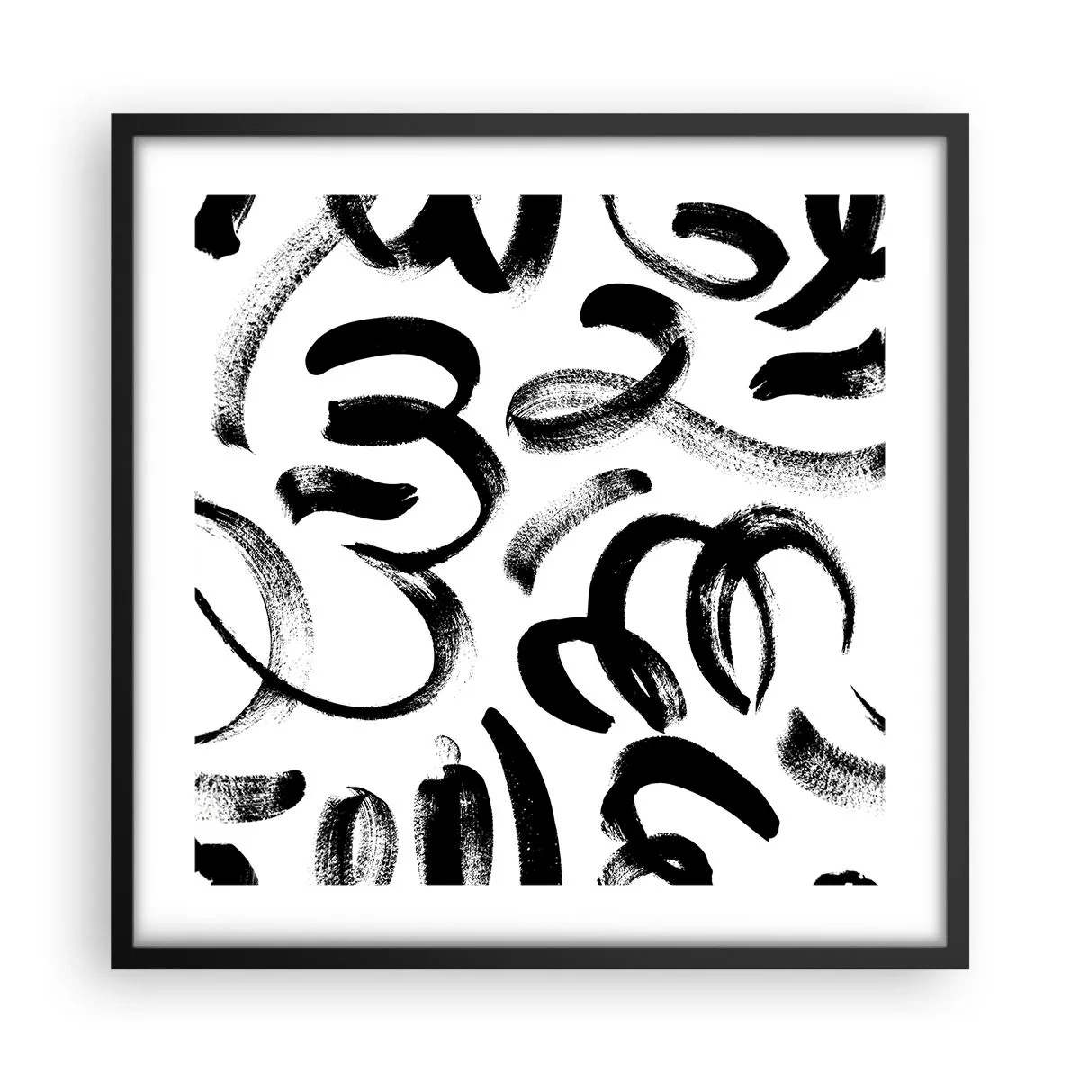Pôster com moldura preta - Preto sobre branco - 50x50 cm