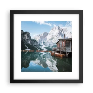 Pôster com moldura preta - Manhã cristalina nas montanhas - 30x30 cm