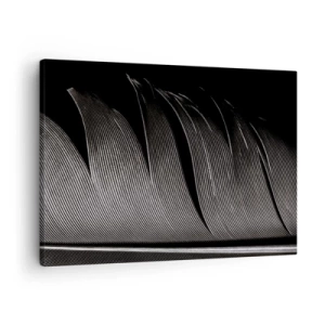 Quadro em tela - Textura de pena preta e branca em estilo minimalista - 70x50cm - A caneta – um design maravilhoso - Decoração de parede moderna para a sala de estar e quarto ARTTOR