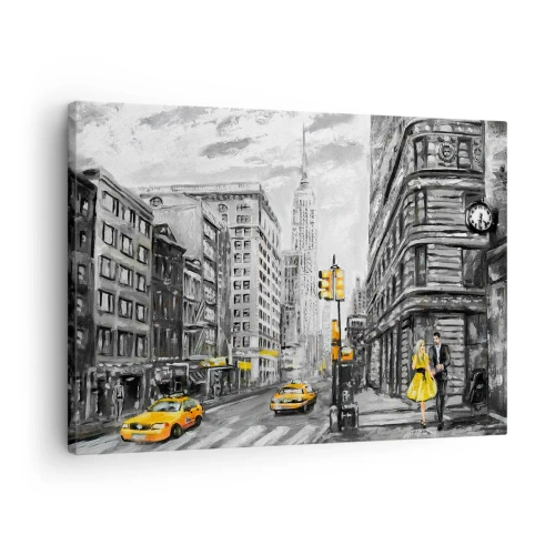 Quadro em tela - Rua de Nova York com detalhes em amarelo - 70x50cm - Um conto de Nova Iorque - Decoração de parede moderna para a sala de estar e quarto ARTTOR