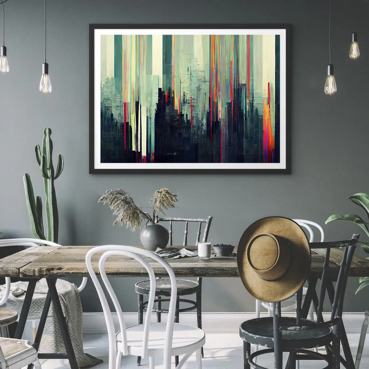 Pôster com moldura preta - Cidade futurista - 70x50 cm