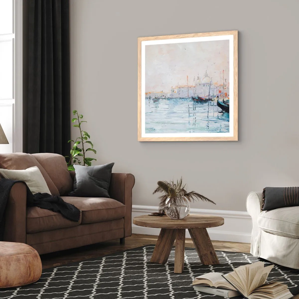 Pôster com moldura de carvalho claro - Além da água, atrás do nevoeiro - 50x50 cm