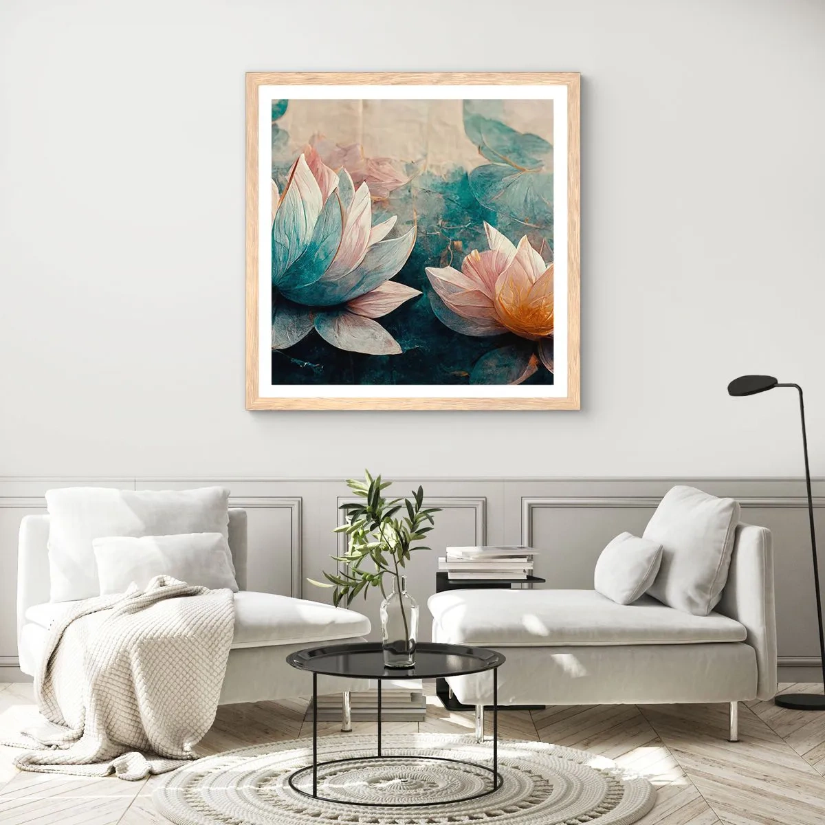 Pôster com moldura de carvalho claro - Estrelas do lago - 50x50 cm