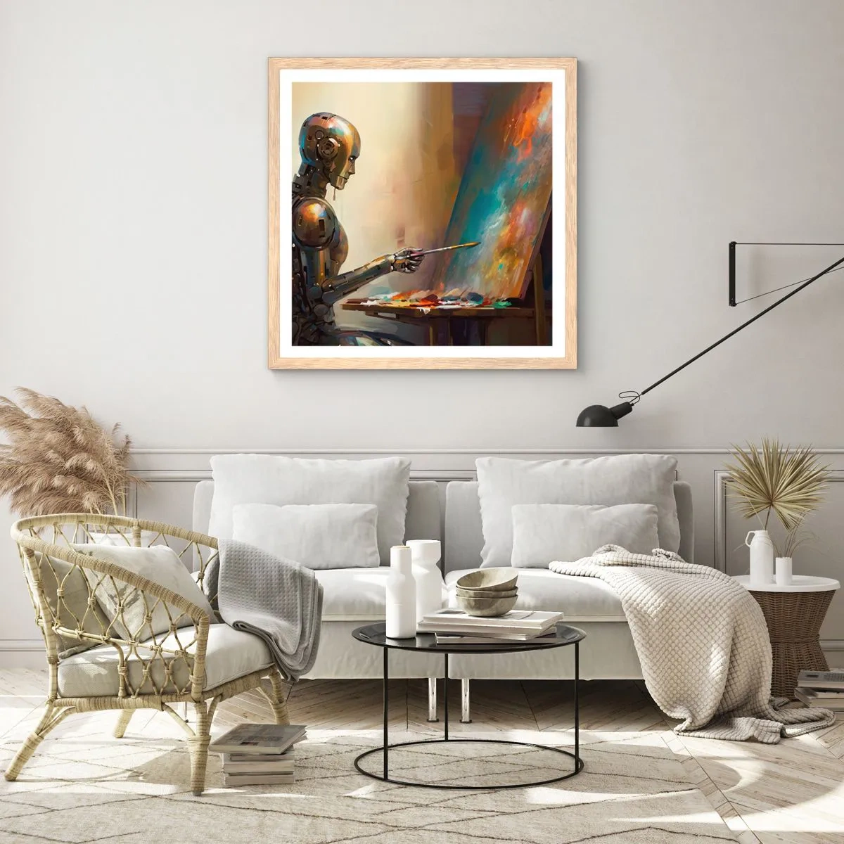 Pôster com moldura de carvalho claro - A arte do futuro - 40x40 cm