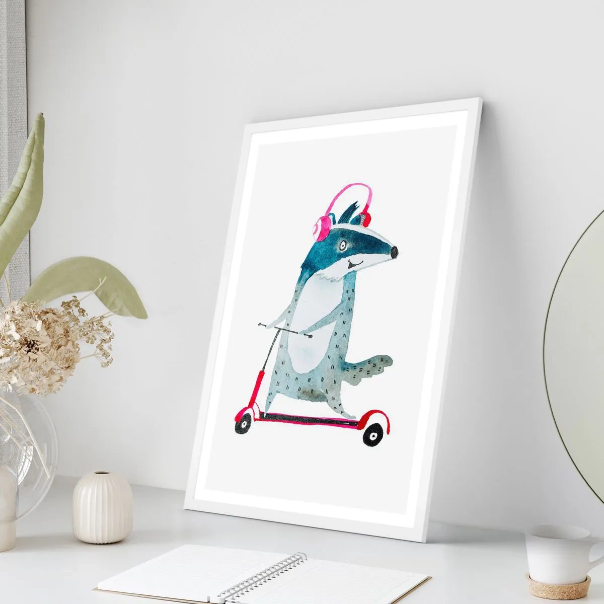 Pôster em moldura branca - A alegria do texugo - 70x100 cm