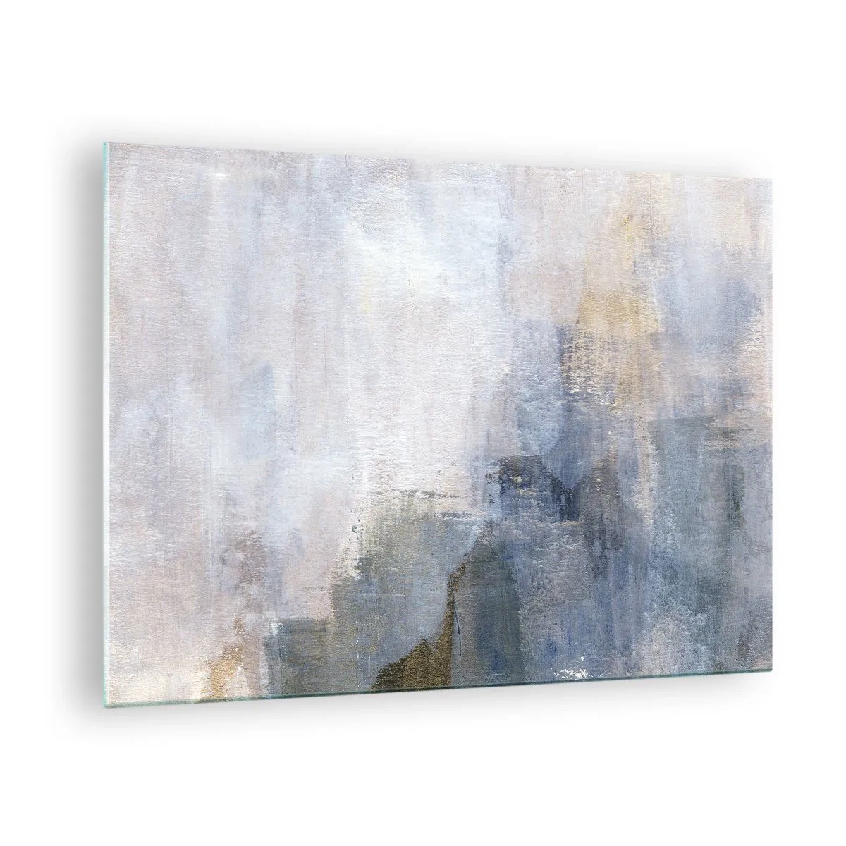 Quadro em vidro - Uma composição abstrata em tons frios de azul e bege. - 70x50cm - Tons e acordes das cores - Decoração de parede moderna para a sala de estar e quarto ARTTOR