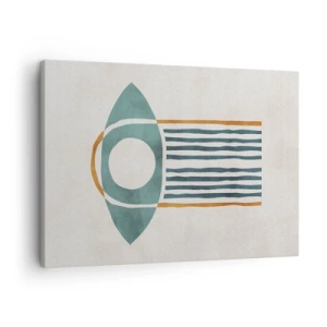 Quadro em tela - Padrão geométrico em tons de verde e laranja - 70x50cm - Sinais e rituais - Decoração de parede moderna para a sala de estar e quarto ARTTOR