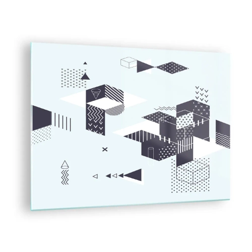 Quadro em vidro - Composição geométrica abstrata em preto e branco sobre fundo claro - 70x50cm - Na alma de um matemático - Decoração de parede moderna para a sala de estar e quarto ARTTOR