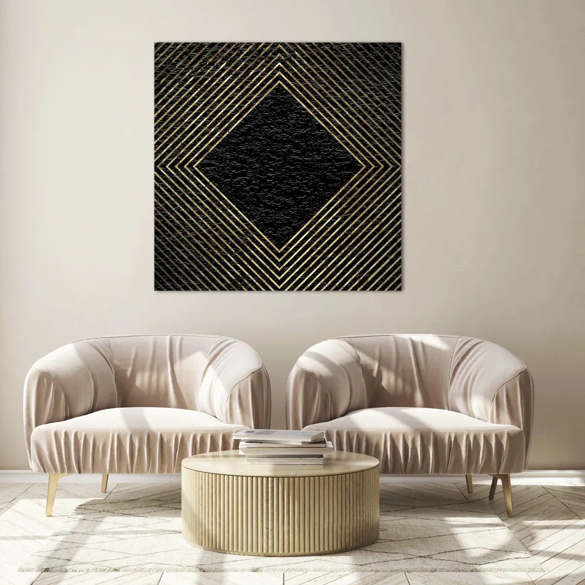 Quadro em vidro - Geometria em estilo glamoroso - 30x30 cm