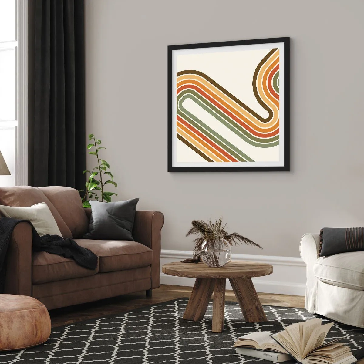 Pôster com moldura preta - Ziguezague para o destino - 50x50 cm